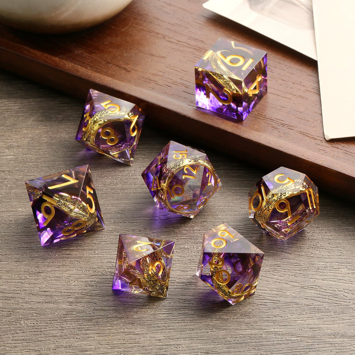 DNDND purple swirl dice shows crystal-clear visibility of inner ring