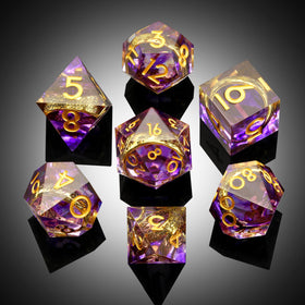 DNDND purple swirl D20 close-up for dramatic RPG moments