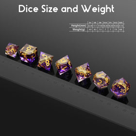 DNDND purple swirl D4 close-up ready for quick dice checks