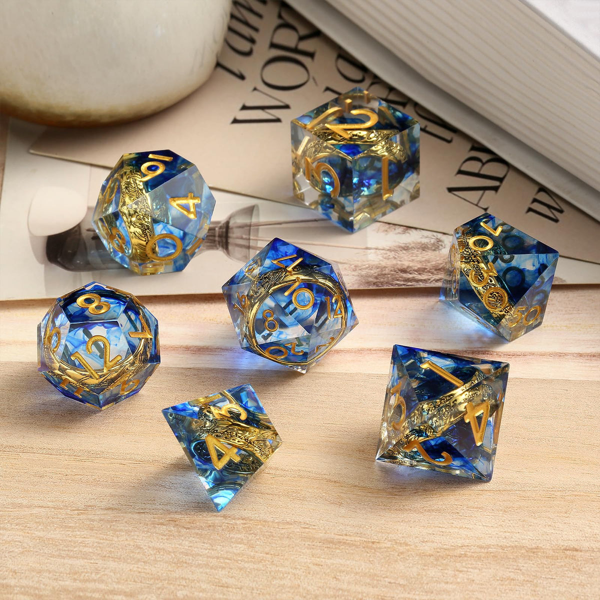 DNDND D6 die close-up highlighting swirl resin and ring inside.