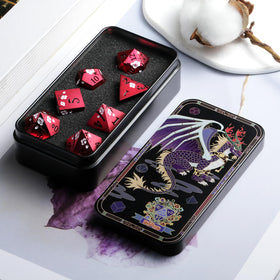 DNDND d8 metal dice in matte red with floral accents for reliable rolls