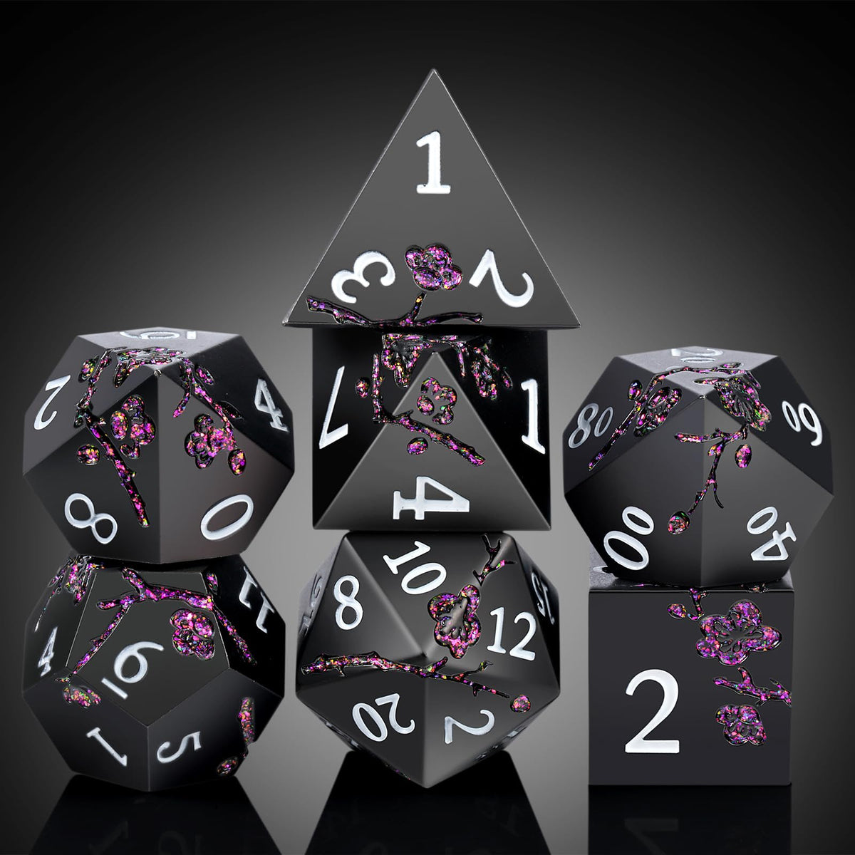 DNDND glitter purple flower D20 dice for epic campaigns