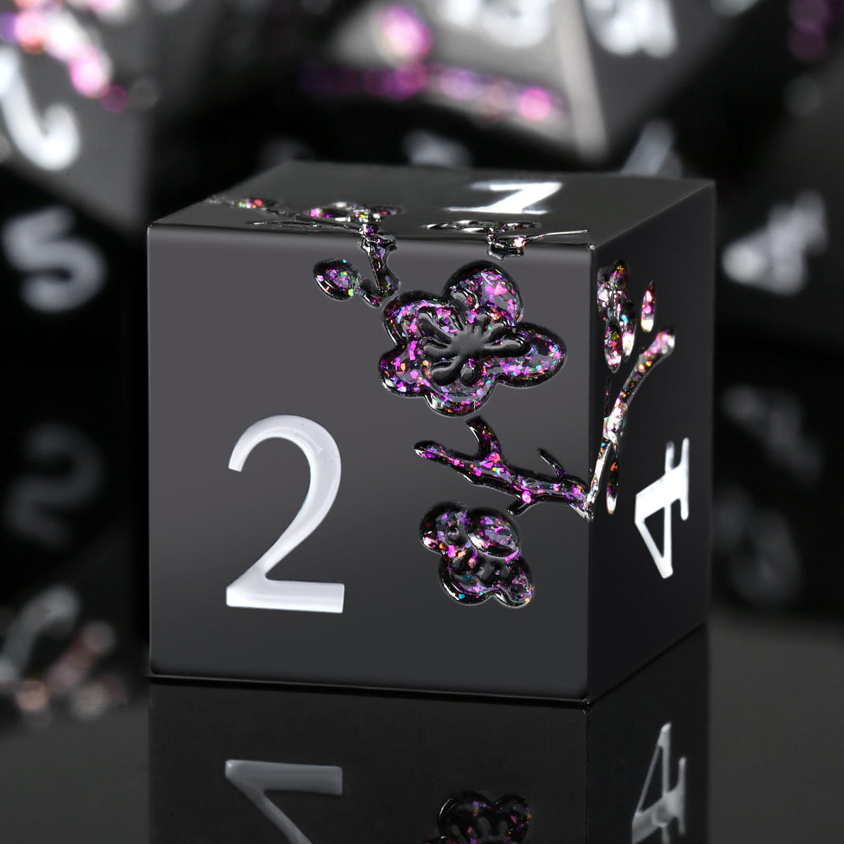 DNDND glitter purple flower D4 dice for tabletop RPG sessions