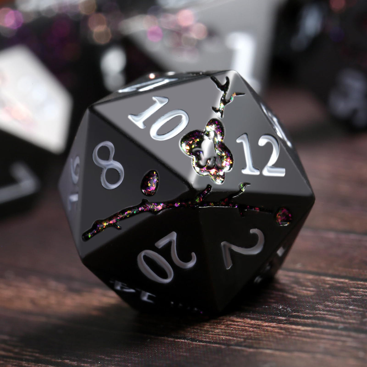 DNDND glitter purple flower D6 dice for D&D and more