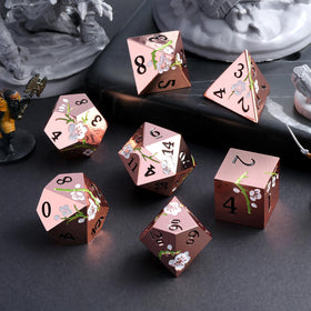 DNDND flower metal dice set D20: prominent on-table presence for epic campaigns.