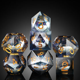 DNDND Grey Liquid Sharp Edge D4 die with glitter core for immersive tabletop play