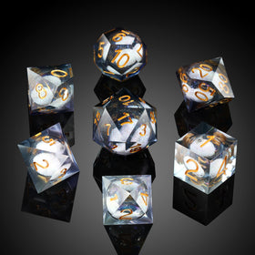 DNDND Grey Liquid Sharp Edge D8 die glitters in sun for dramatic game moments