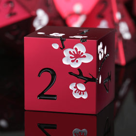 DNDND matt red flower dice set displayed for RPG sessions