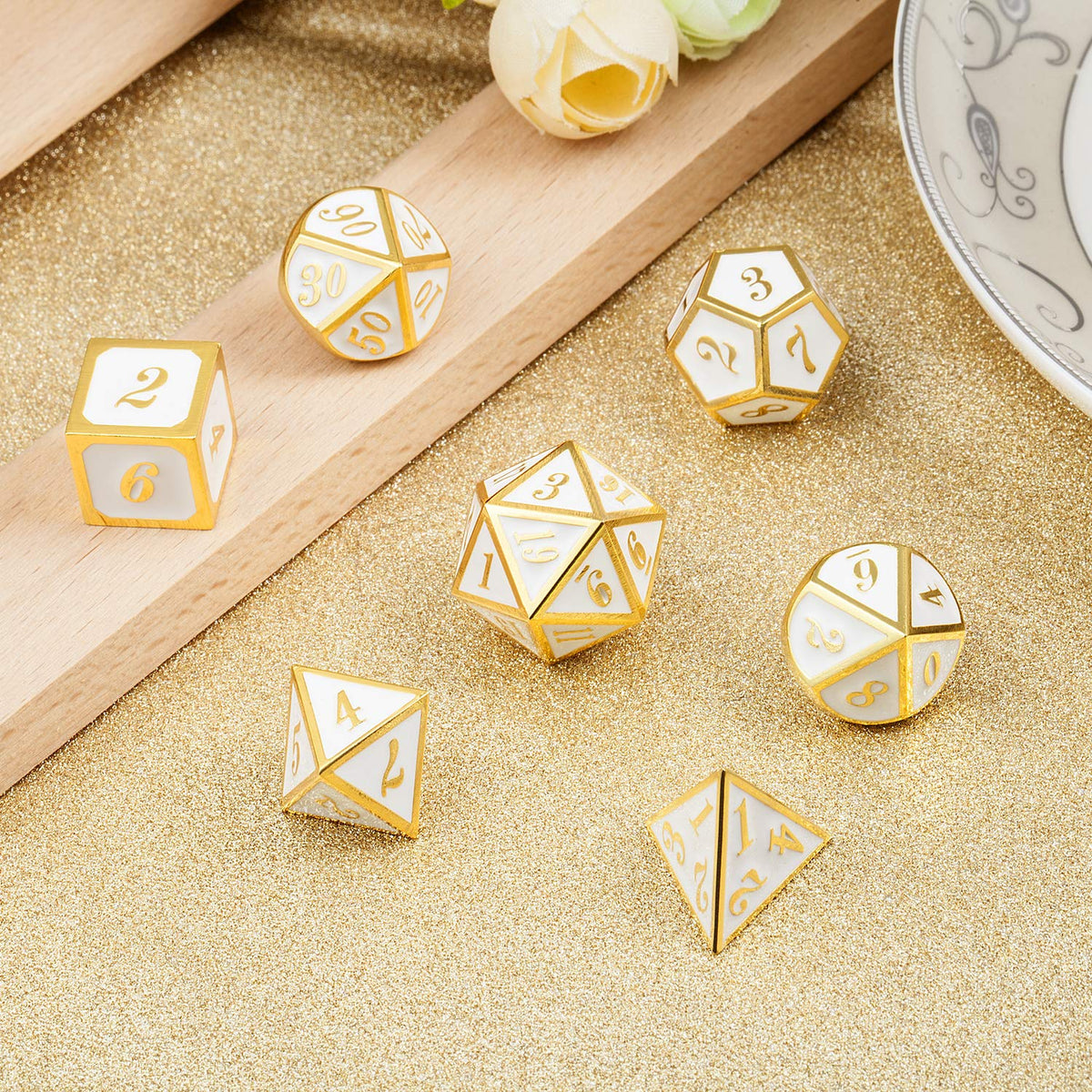 DNDND metal dice set in action during a game night.