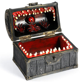 DNDND Mimic Chest Dice Box front view showing space for six dice sets