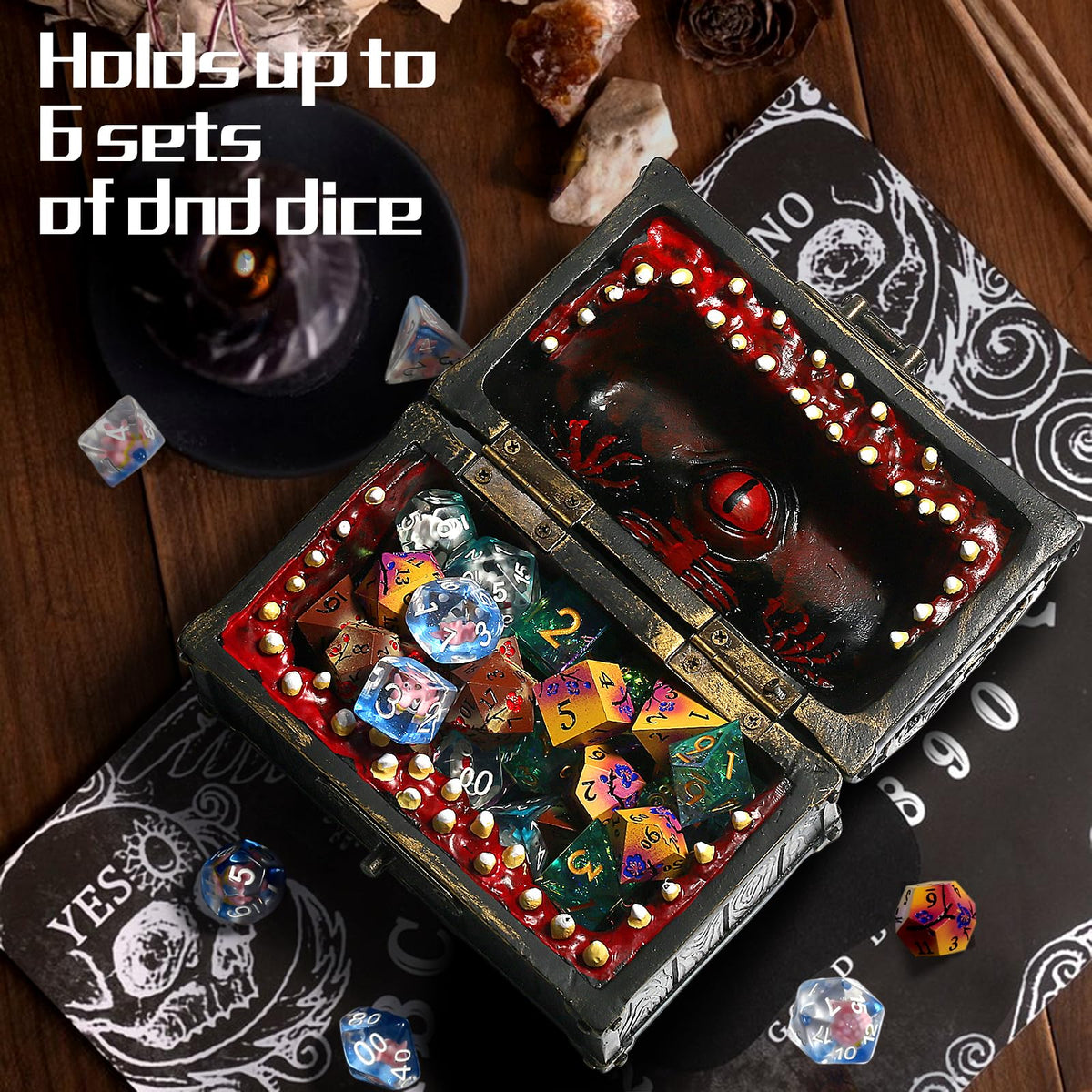 DNDND Mimic Chest with lid open reveals treasure-like design