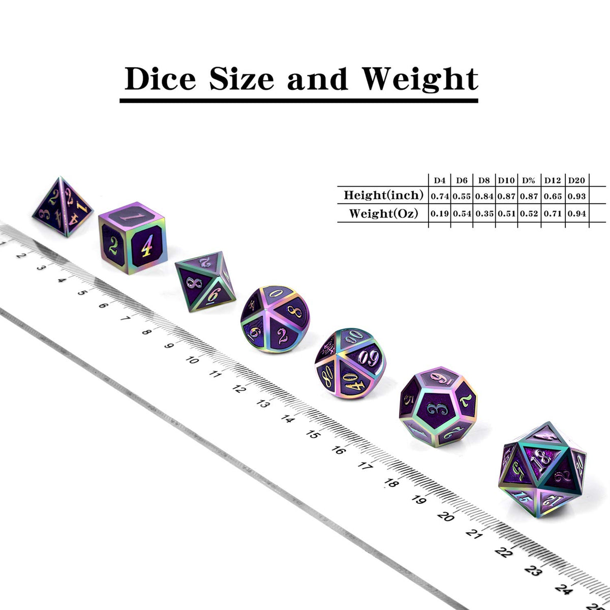 DNDND purple metal D12 die with bold numbers for readability.