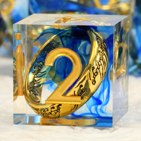 DNDND Sharp Edge seven-piece set with blue swirl resin and inner ring.