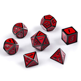DnDnD zinc alloy dice in red and black for premium tactile feel.