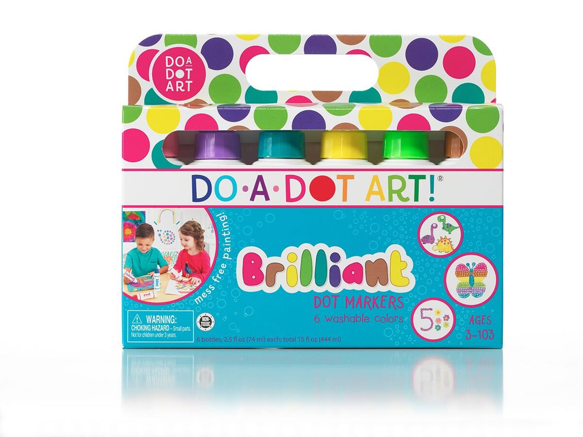 Do A Dot Art! 6-pack markers show vibrant colors for mess-free art sessions.