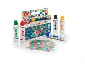 Do A Dot Art! Color collection image highlights vibrant, fast-drying markers for layering and blending.