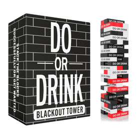 Do or Drink Blackout Tower front view showing stacked blocks for lively game night.