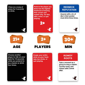 Group of friends playing Do or Drink Redneck Edition, laughing at dares