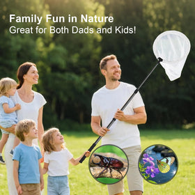 DOBEN butterfly net with 5-stage telescopic reach for versatile outdoor use.