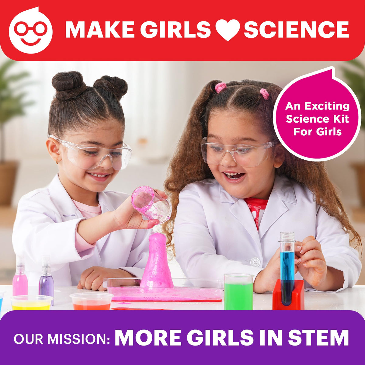 Girl sets up an experiment from Doctor Jupiter kit, guided by clear step-by-step instructions.