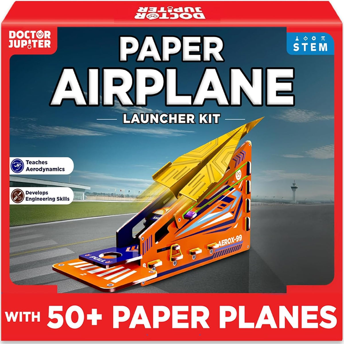 Doctor Jupiter Paper Airplane Book Kit with Launcher shown in action for focused flight play