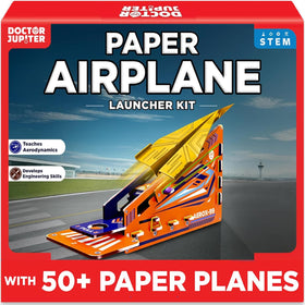 Doctor Jupiter Paper Airplane Book Kit with Launcher shown in action for focused flight play