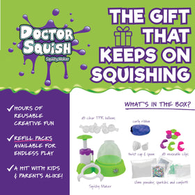 Doctor Squish clear TPR balloons ready to be inflated with personalized materials.