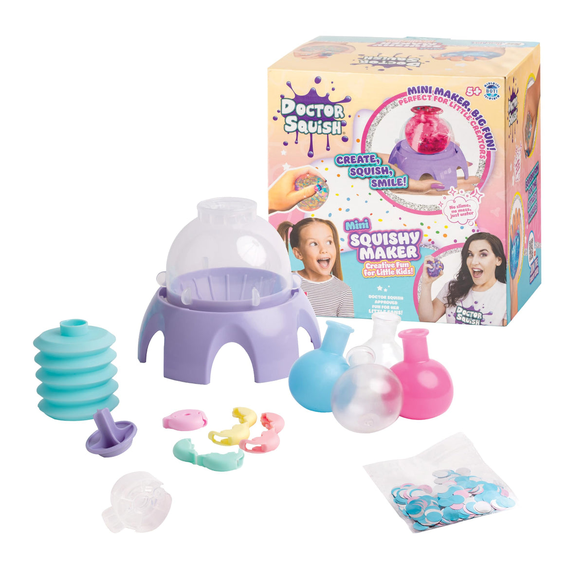 Doctor Squish Mini Squishy Maker balloon fill with slime powder for creative squishy toys.