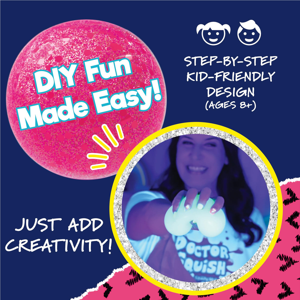 Doctor Squish Neon party refill display for creative group activity