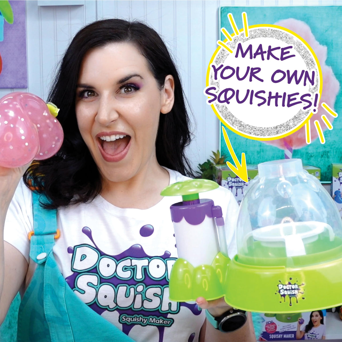 Doctor Squish spoon and slime powder setup for hands-on squishy creation.