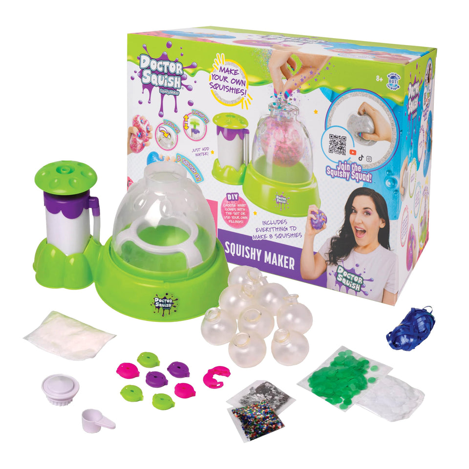 Doctor Squish Squishy Maker Station kit shows all-in-one tools for kids' crafting fun.