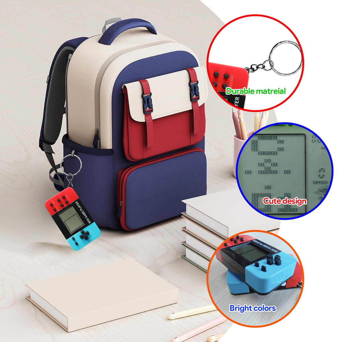 DOEA colorful gaming designs keychain set offers versatile party favor options.