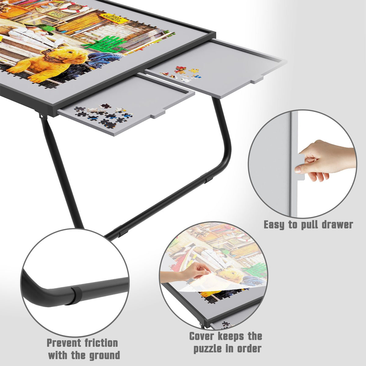 Doerpuz puzzle table with four drawers for organizing pieces and tools