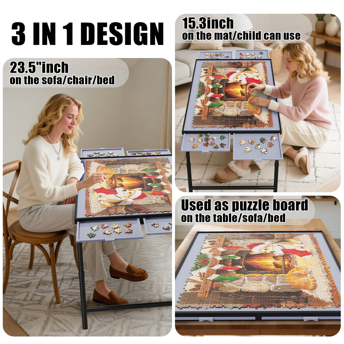 Doerpuz Puzzle Table height-adjustment enables sofa or chair use