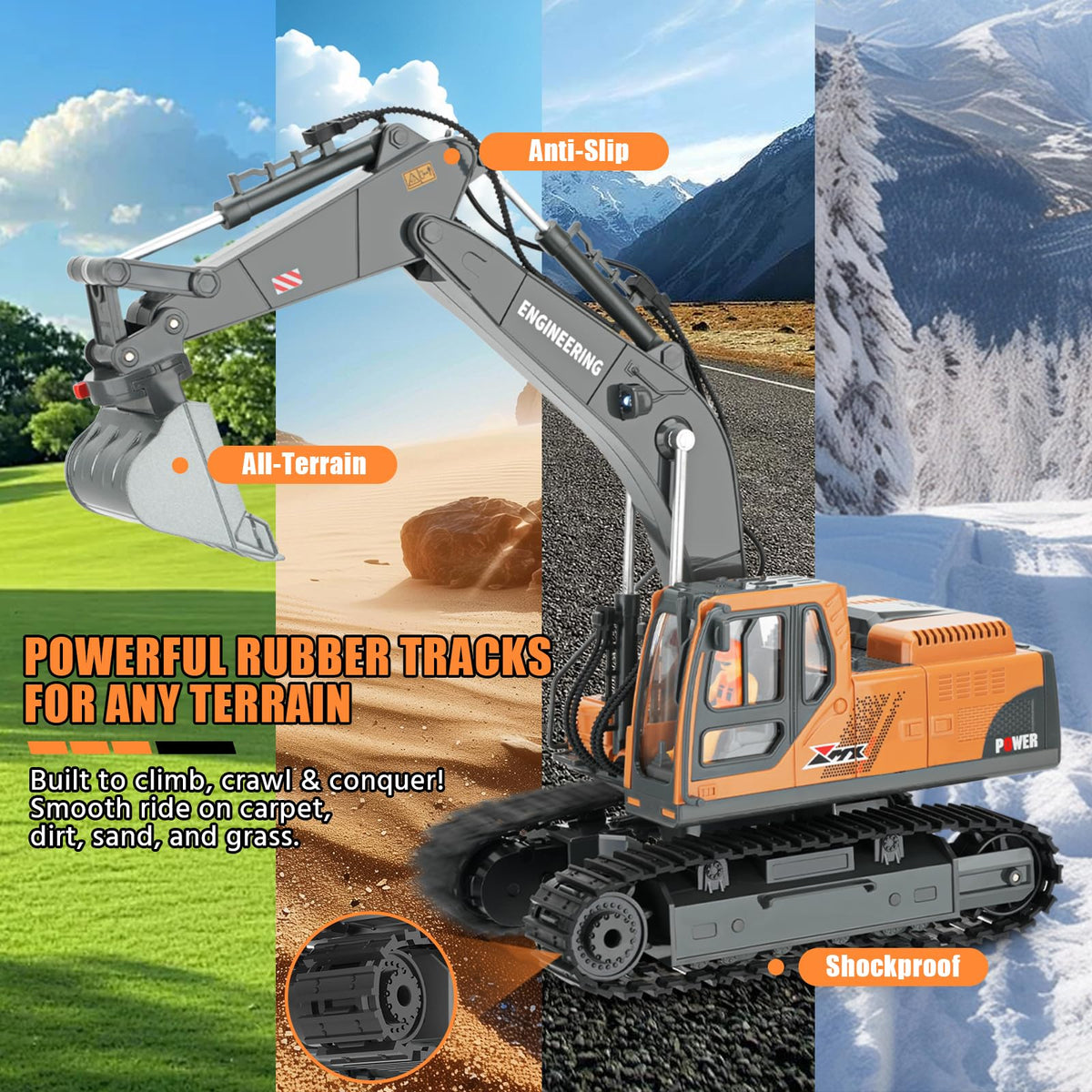 Dogern RC Excavator drill attachment simulates drilling in soft terrain.