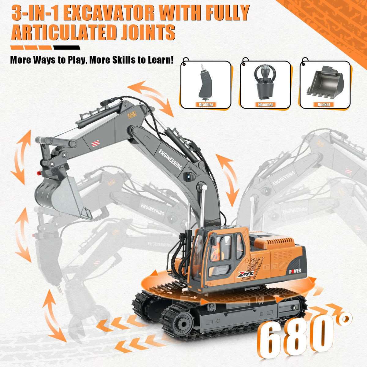Dogern RC Excavator claw attachment for lifting small objects during pretend construction.