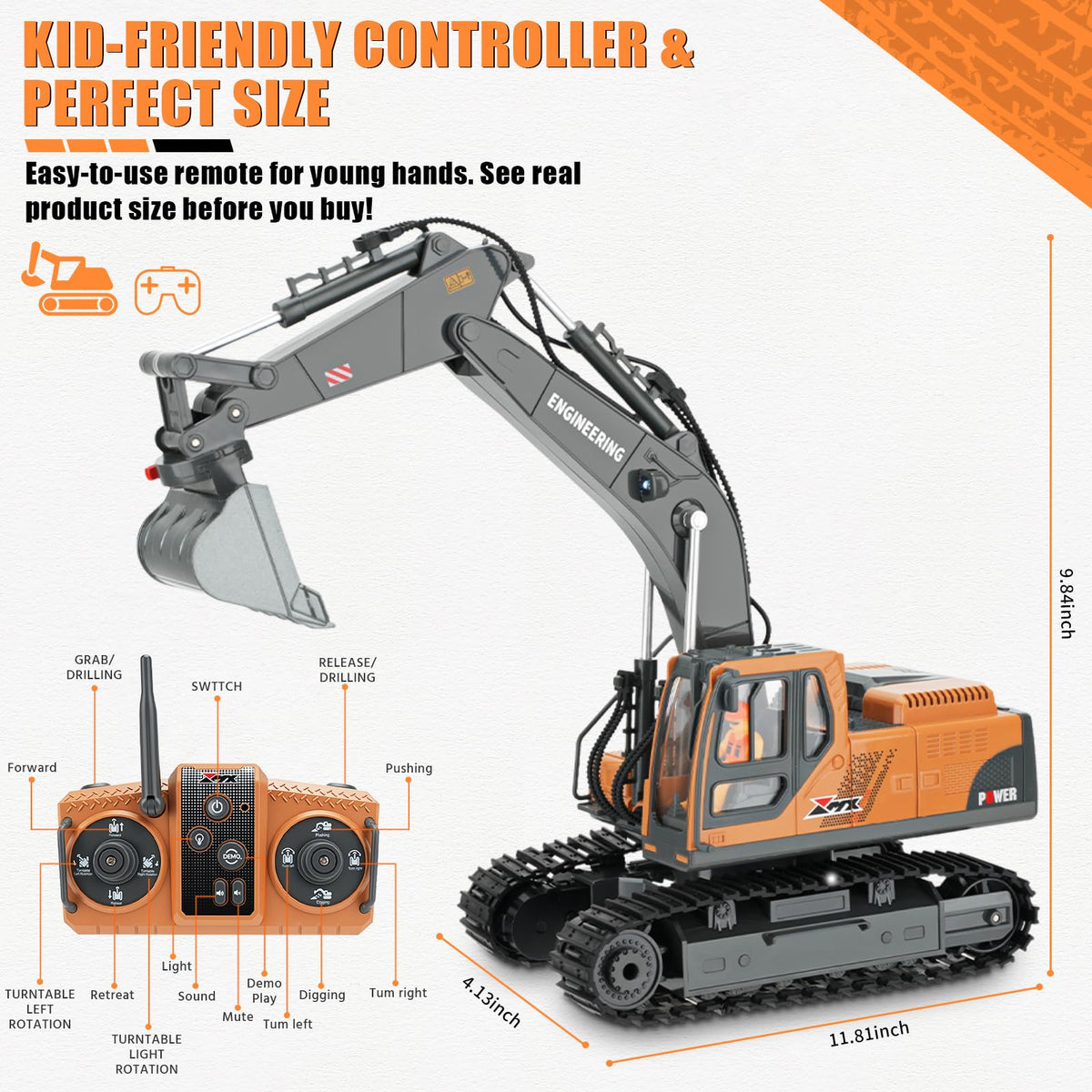 Dogern RC Excavator playtime scene encourages hands-on STEM exploration and imagination.