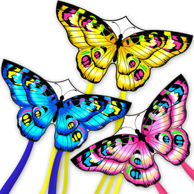 Doinfly butterfly kite blue-pink-yellow, easy setup for family fun at the park