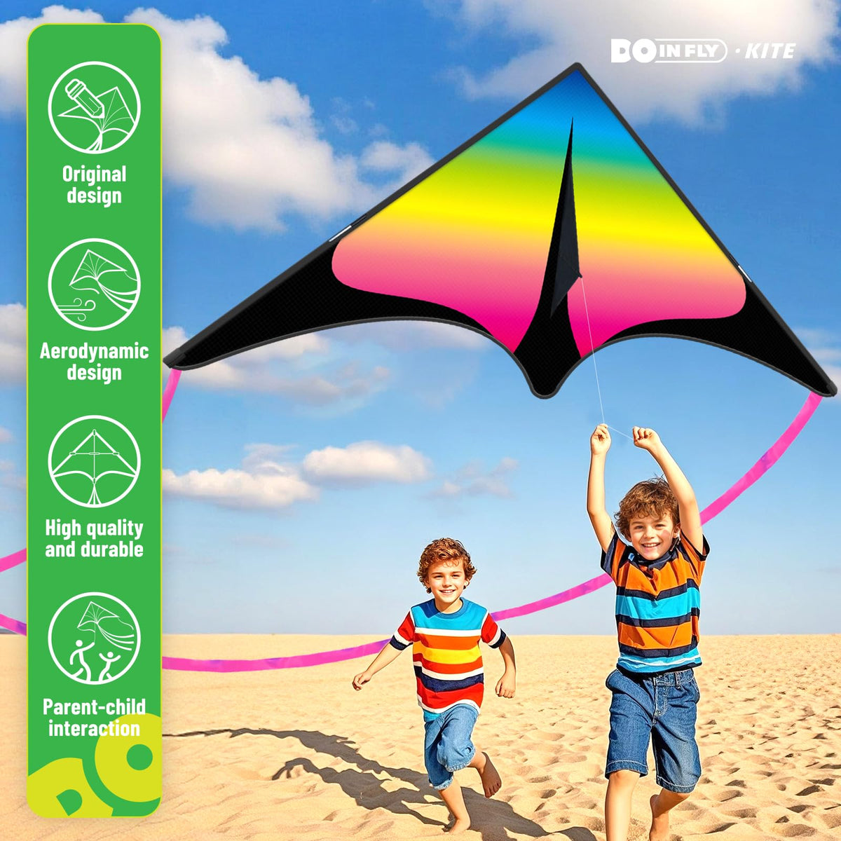Doinfly butterfly kite closeup shows vibrant colors ideal for park play.