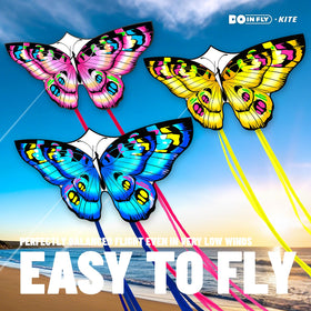 Doinfly butterfly kite blue-pink-yellow, stable flight for beginners