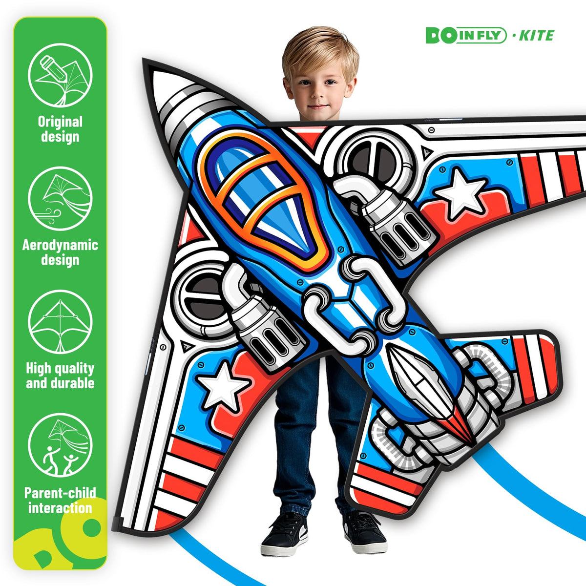 Doinfly fighter kite set demonstrates simple two-piece assembly for kids