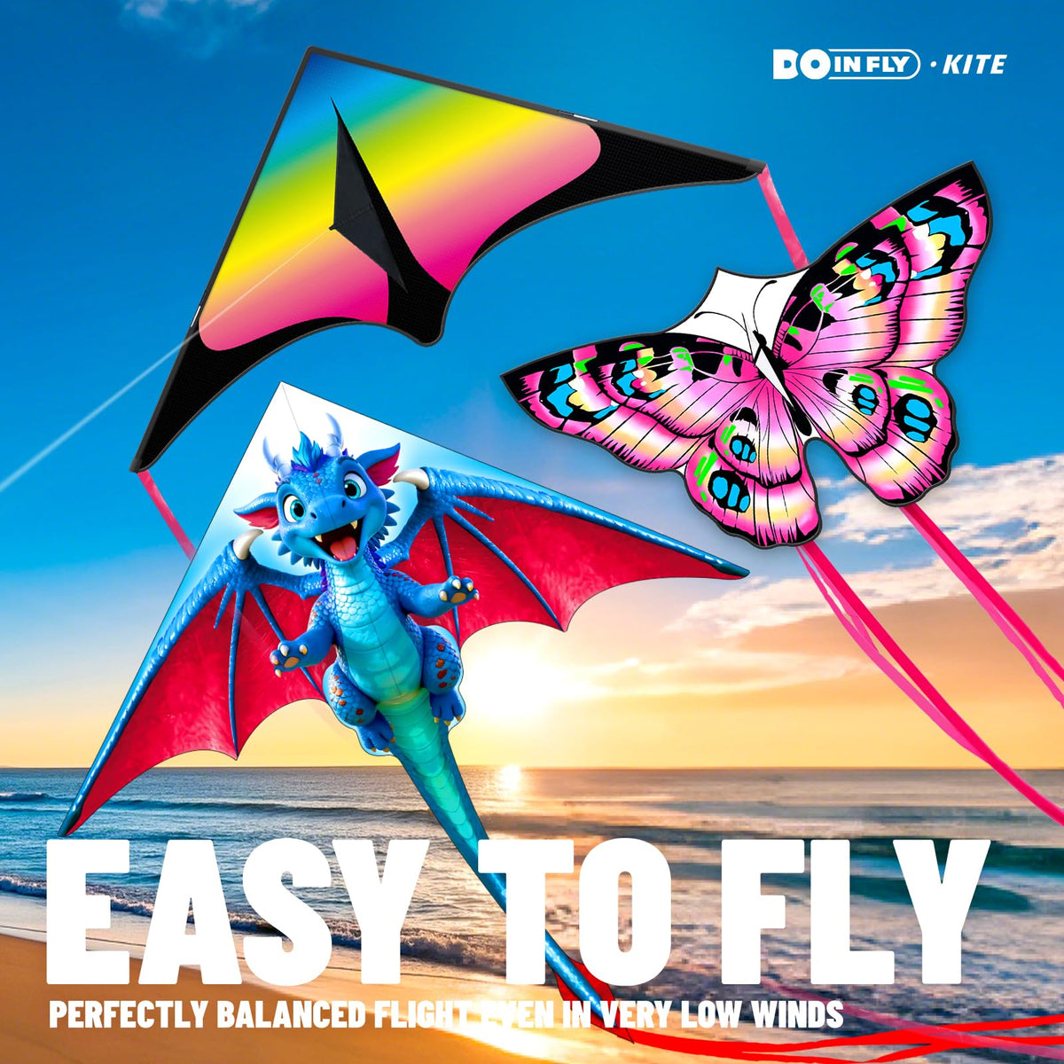 Doinfly Snake Kite showcases dynamic curves for easy control.