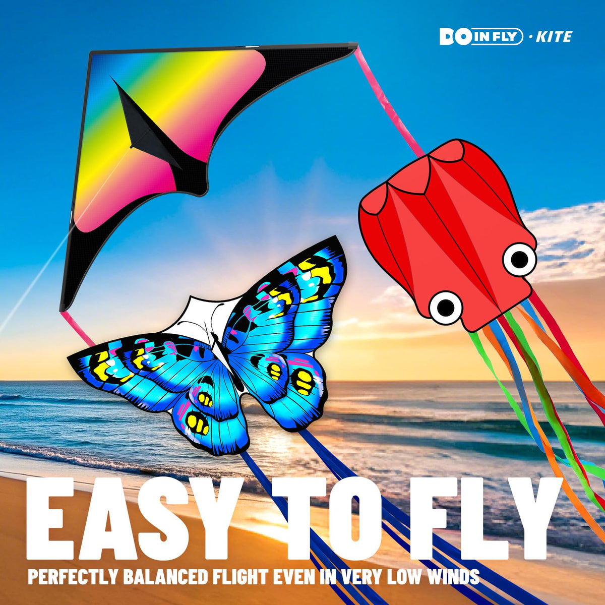 Doinfly three-piece kite set ready for quick setup and family adventures.