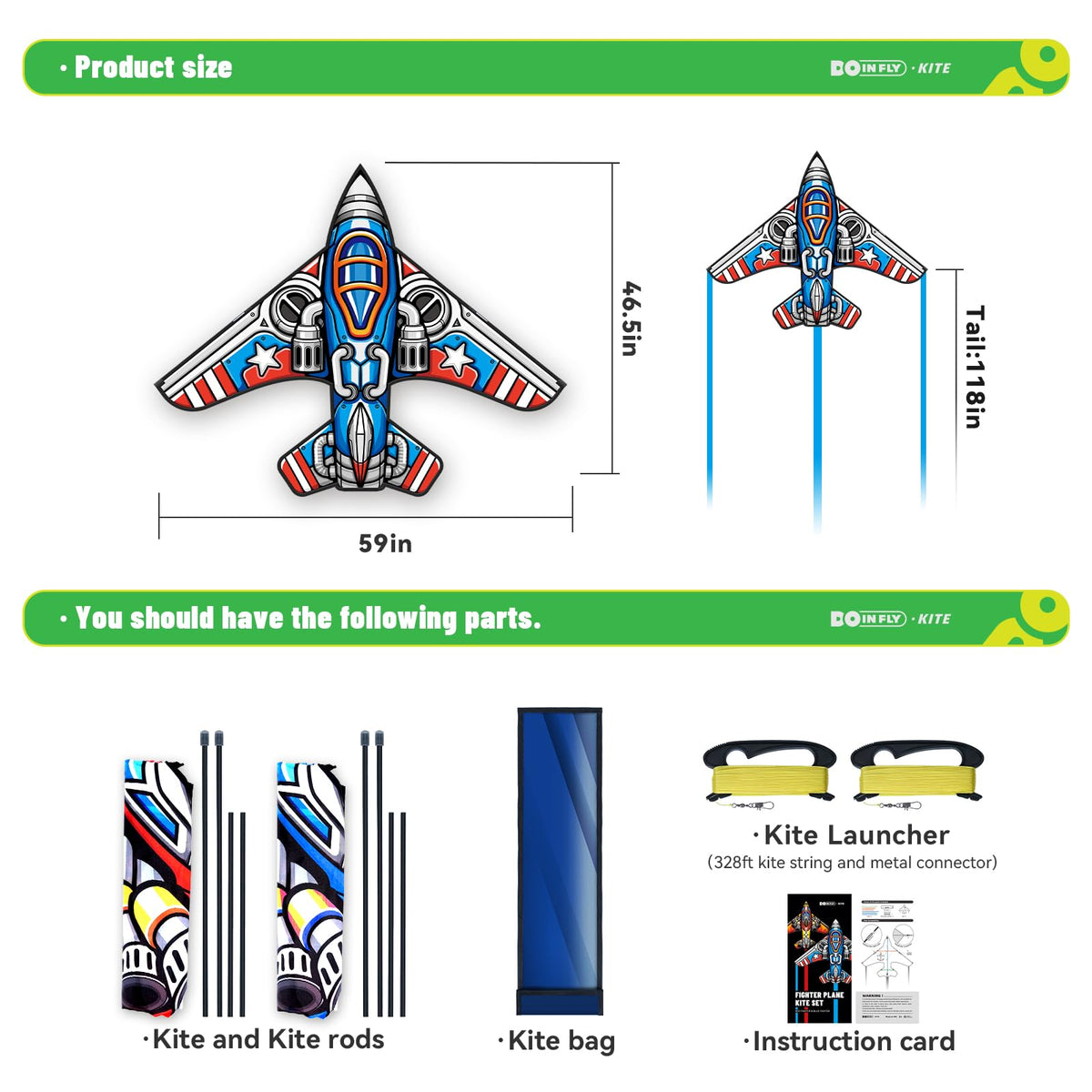 Doinfly fighter kite set uses durable materials for longer flights