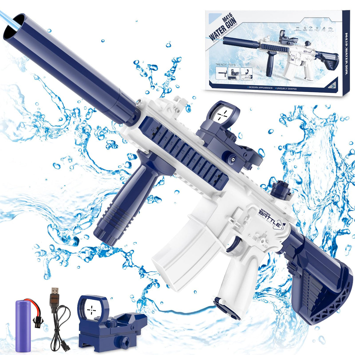 Dolanus electric water gun blue front view with long-range spray for summer fun