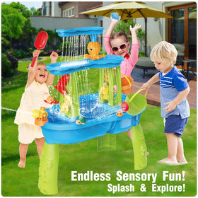 Dolanus sand-adding area expands tactile exploration and creative water-sand combos.