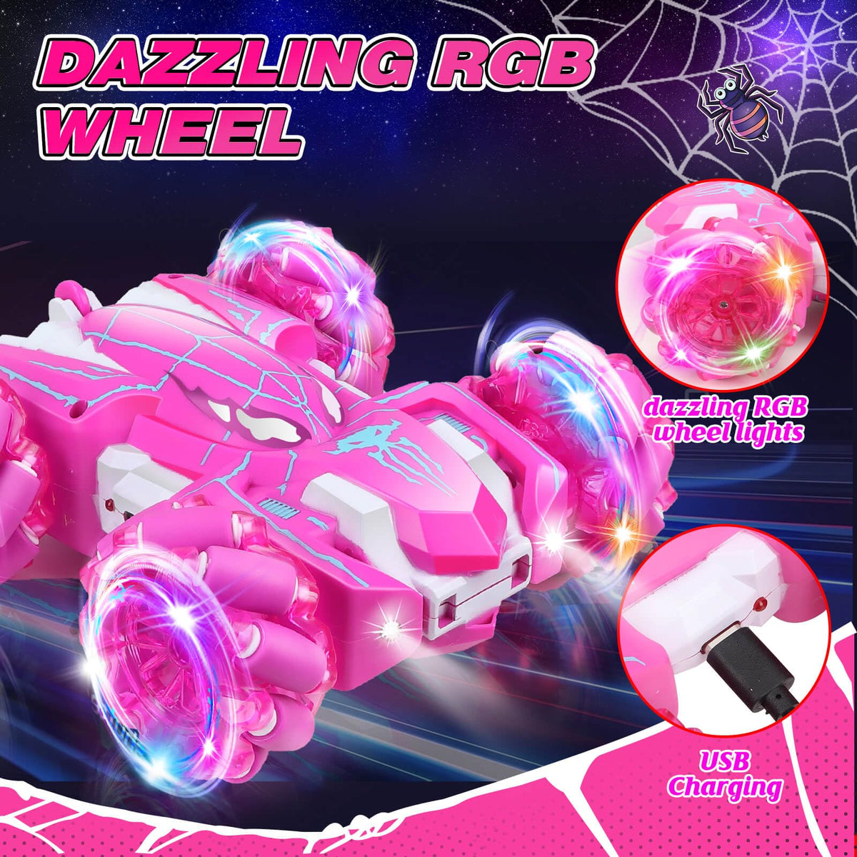 Dolanus Spider RC car LED wheels illuminate evening play sessions