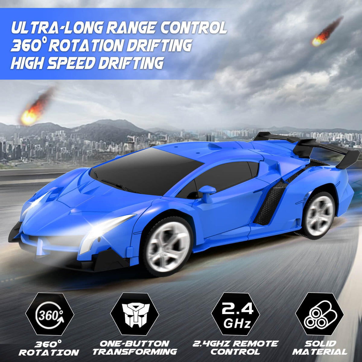 Dolanus transforming RC car in robot mode for creative play.
