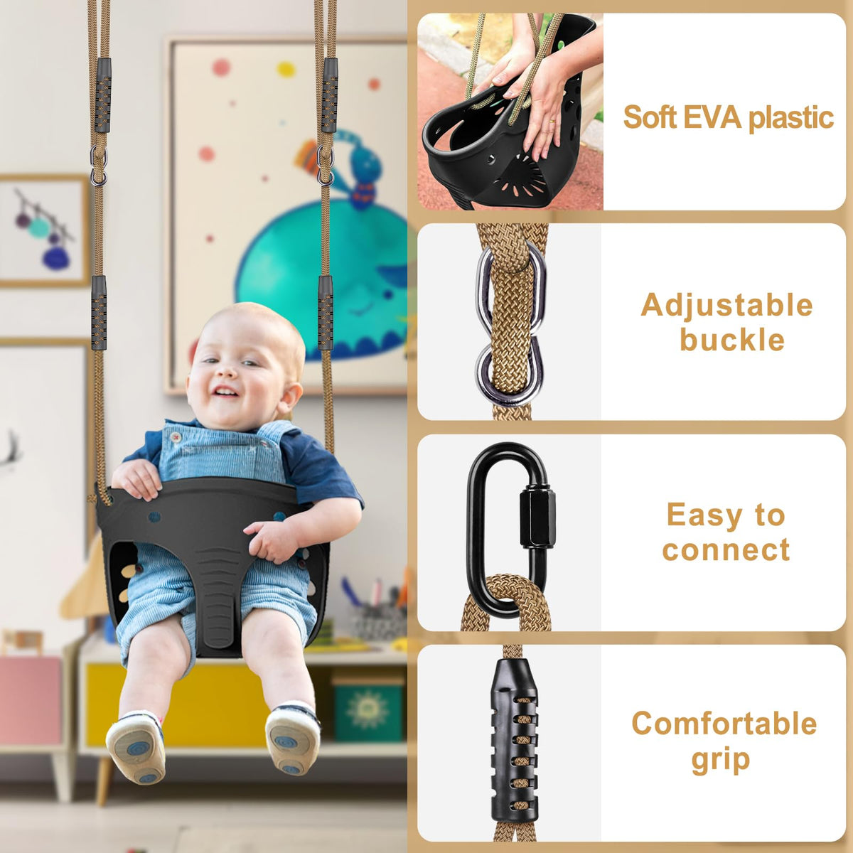 Dolibest adjustable rope swing length adaptable to your space