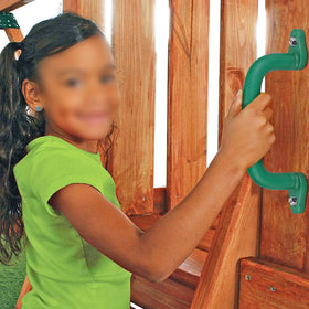 Dolibest playset handrails installation showing quick, stable mounting on wooden frames.